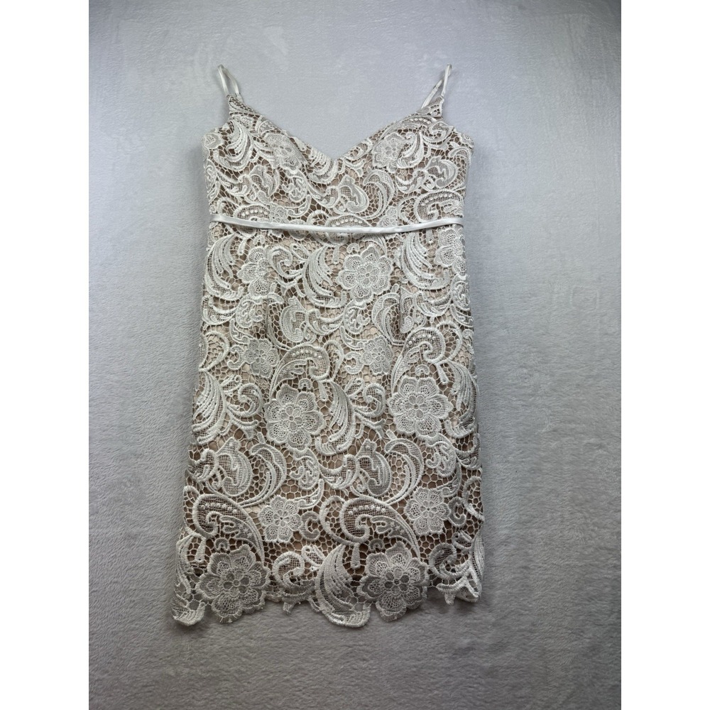 DB Studio Womens Cream White Floral Lace Sleeveless Midi Sheath Dress Sz 14 Chic